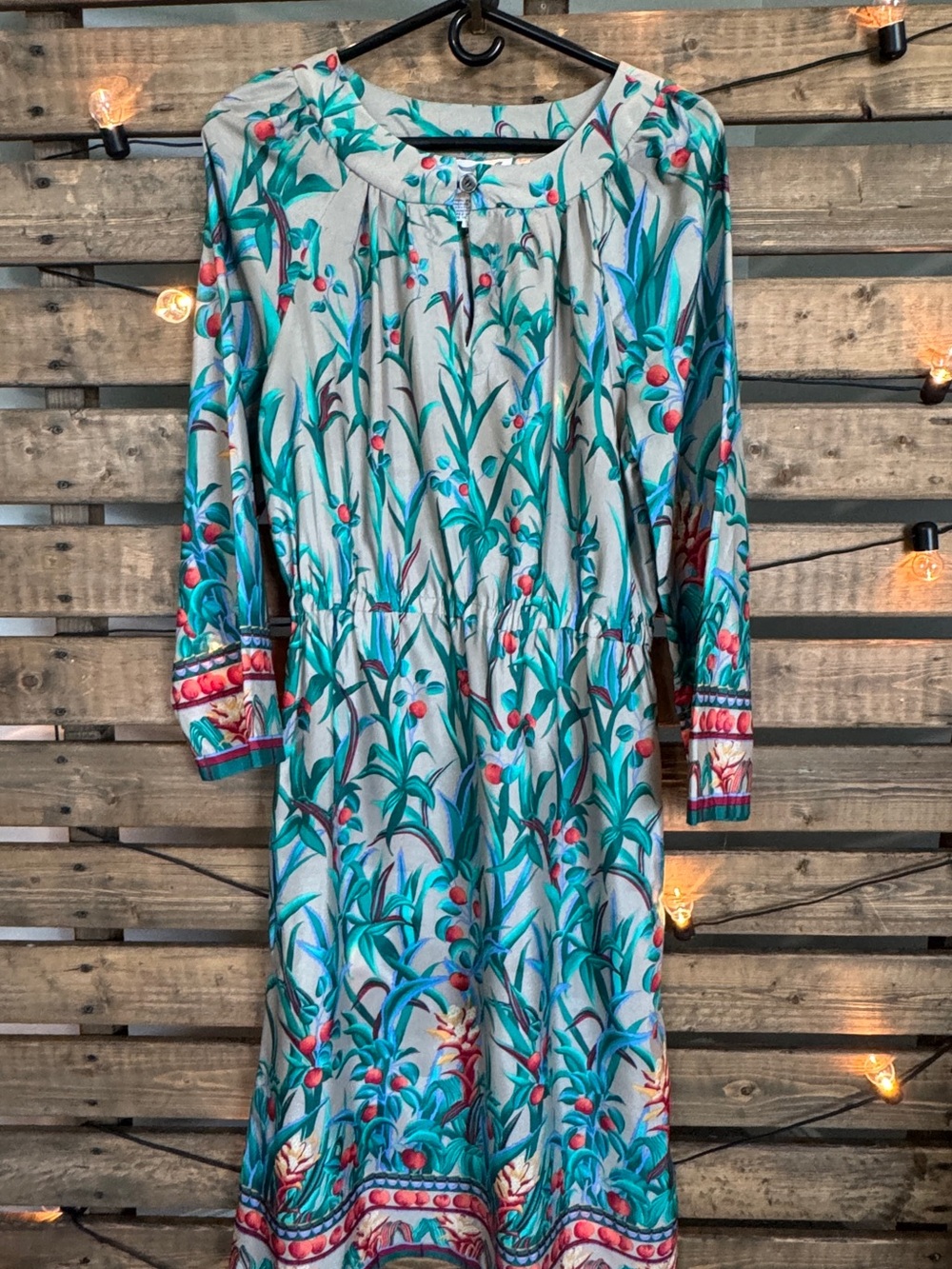 Vintage Roncelli Tropical Botanical Midi Dress Size 12 Made in Hong Kong